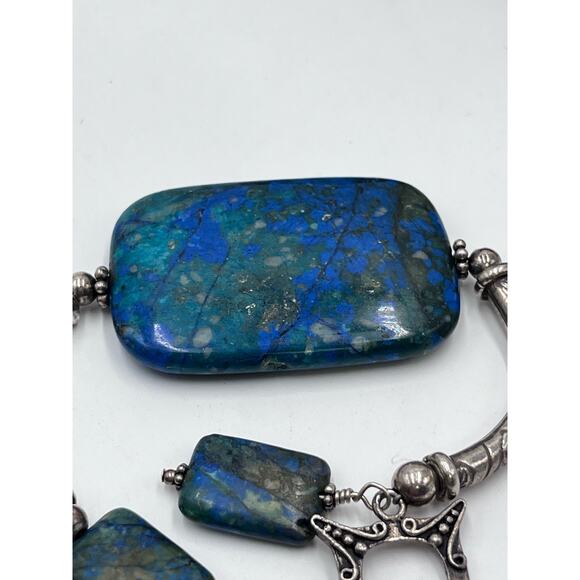 Artisan Made Green Blue Azurite Malachite Sterling Silver Toggle Bracelet 44g - Picture 8 of 12